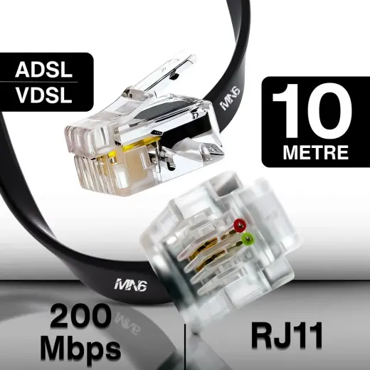 Mn6 MN207FS Telefon Hat Kablosu 10 Metre/2 TELLI-FLAT-RJ11 Kablo/kutu–modem Dsl Adsl Vdsl Kablosu
