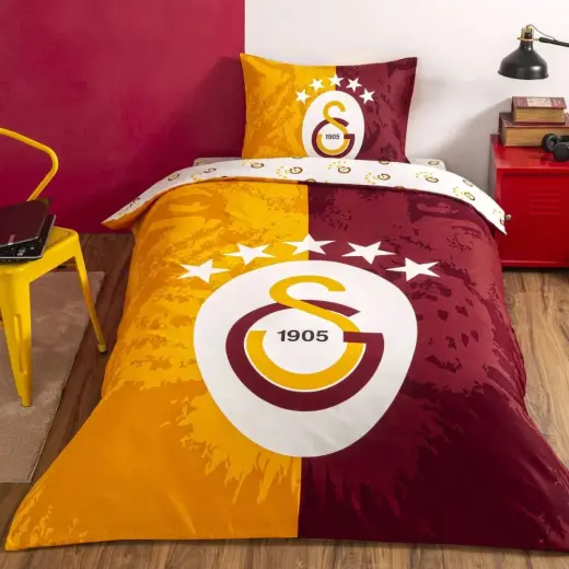 Taç Yeni Galatasaray 5.Yıldız Taraftar Lisanslı Ranforce Çarşafı Lastikli Tek Kişilik Nevresim Takımı