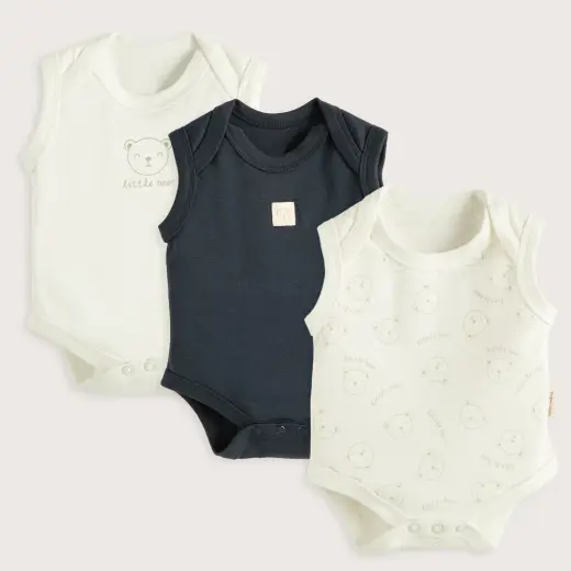 Cool Bear 3'lü Kolsuz Body Set Ekru/Lacivert