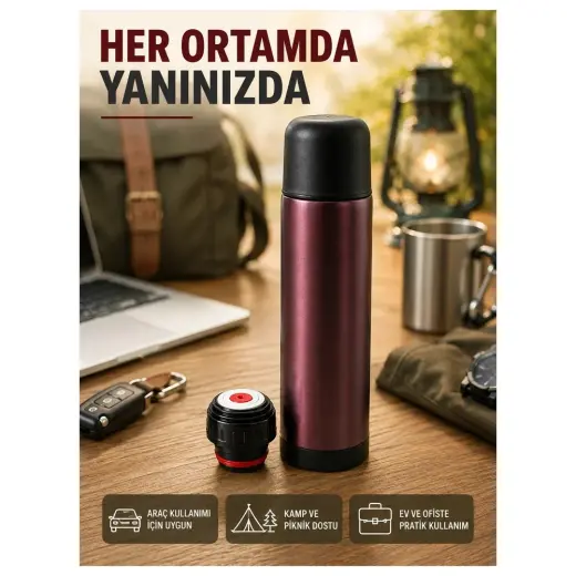 Renas Store Vakumlu Termos 304 Paslanmaz Çelik Seyahat Termosu