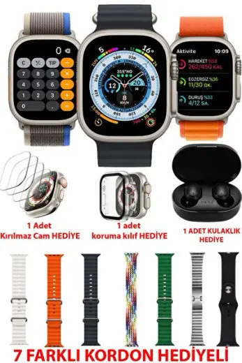 Akıllı Saat Y60 Ultra Plus Bluetooth Kulaklık 7 Kordon Kasa Koruma Kırılmaz Cam Hediyeli 2025 Series