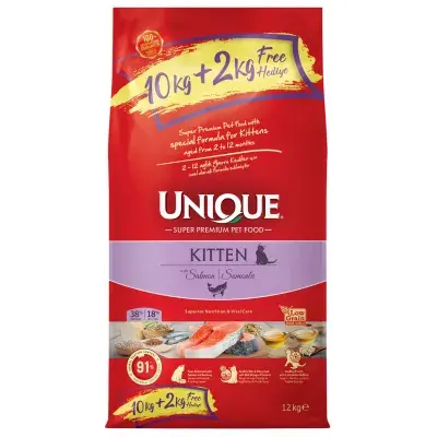 Unique Somonlu Düşük Tahıllı Yavru Kedi Maması 10kg + 2kg HEDİYELİ!