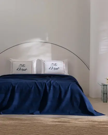Mathilda King Size %100 Pamuk Karde Düz Çarşaflı Pike Takımı - Lacivert