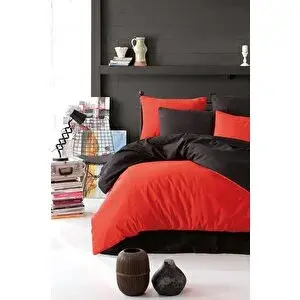 Mulberry Nevresim Takımı Çarşafı Lastikli Çift Taraflı Çift Kişilik 200x220 -siyah Kırmızı