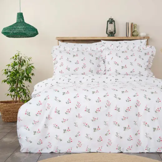 Karaca Home Silvie %100 Pamuk Çift Kişilik Nevresim Takımı Fırfırlı Kırmızı