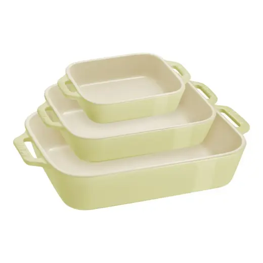 Staub Sermik 3 Parça Dikdörtgen Fırın Kabı Seti, Limon Yeşili