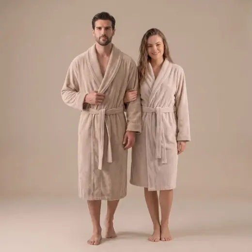 Solıd Bambu Unısex Bornoz Kum Taşı