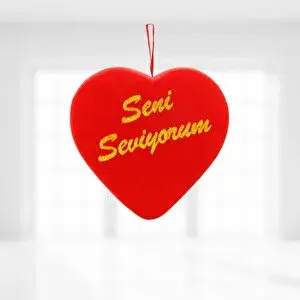 SüSLe Bebek ve Parti Kalp Sarkıt Asma Süs, Seni Seviyorum Baskılı - 25 Cm X 25 Cm
