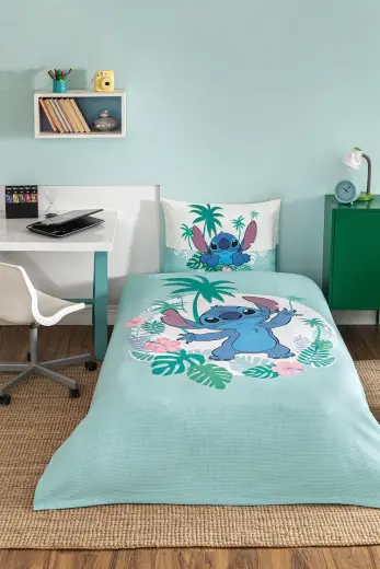 Özdilek Stitch Summer Tek Kişilik Disney Lisanslı Lastikli Çarşaf Çocuk Nevresim Takımı Çok Renkli