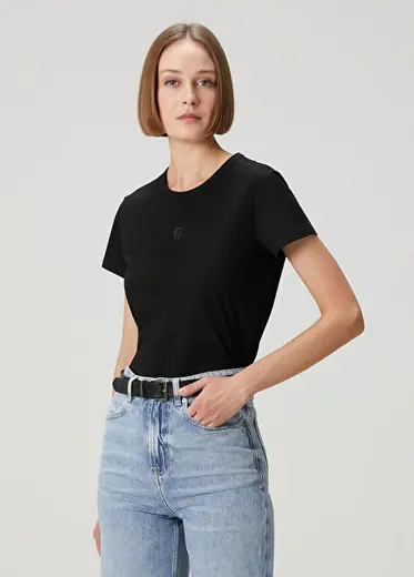 Siyah Logo Nakışlı Jersey T-shirt