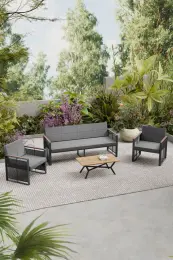 Upstyle Maris Bahçe Balkon Oturma Takımı Teak Masa Antrasit 2
