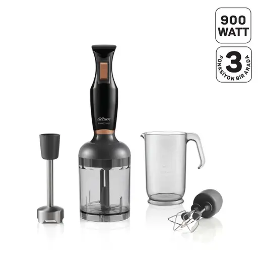 AR1108 Smarty Neo 900W El Blender Seti, Çırpıcı,Doğrayıcı Aparatlı, Paslanmaz Çelik Bıçaklı, Siyah
