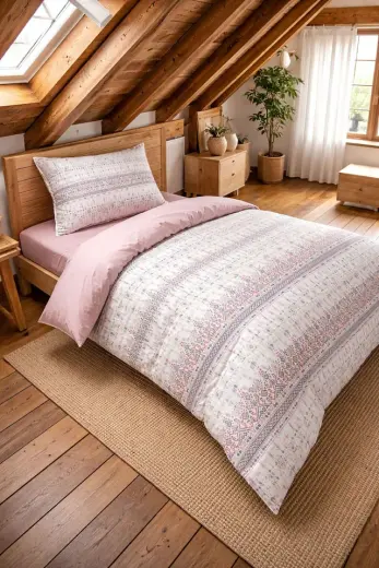 Mystory Home Tek Kişilik Lastikli Çarşaflı Nevresim Takımı Pudra Renkli