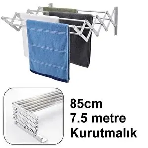 Depolife Çamaşır Balkon Kurutma Askısı Akordiyon Elbise Kurutmalık 85cm-9 Çubuk Alüminyum Duvar Montajlı duvara monte
