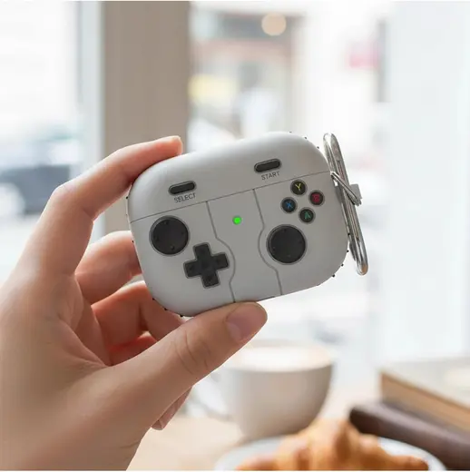 CaseOnn Kılıf Retro GamePad Gri Gri Apple AirPods Pro 3 ile uyumlu