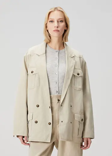 Nevala Bej Kruvaze Denim Ceket
