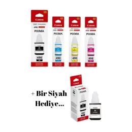 Canon GI490 Pixma G2411 4 Renk Orjinal Mürekkep Seti + 1 Siyah Hediye GI-490 172 Canon GI-490 2