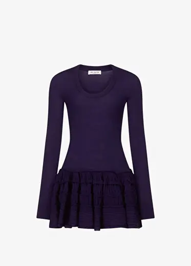 Petrol Mini Yün Peplum Elbise