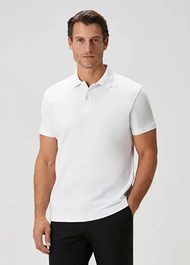 Saint-Tropez I Premium Qsimple Muscle Fit Beyaz Pamuk Pike Polo Yaka Kollu Erkek T-shirt