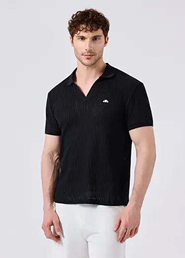 Siyah Polo Yaka Kısa Kollu Erkek T-shirt 6SM5047-BK