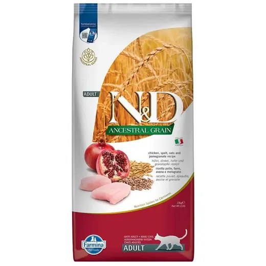 N&D Ancestral Grain Tavuklu ve Narlı Ata Tahıllı Yetişkin Kedi Maması 10kg
