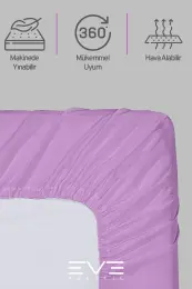 Eve Tekstil Fitted Yüksek Kaliteli Penye Kumaş Çift Kişilik Lastikli Çarşaf Lila 3