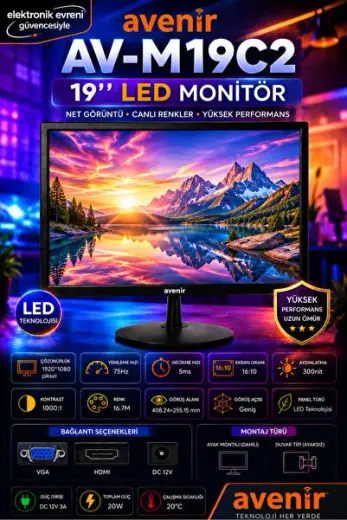 19 inç LED monitör / monitör / HDMI VGA monitör / bilgisayar monitörü / Full HD LED monitör / Güvenlik sistemi monitörü / CCTV güvenlik monitörü HDMI VGA / Masaüstü monitör