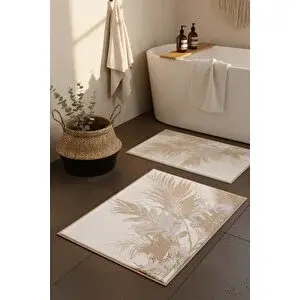Rivaİstanbul Felix Ekru 2'li Yıkanabilir Banyo & Klozet Paspas Takımı
