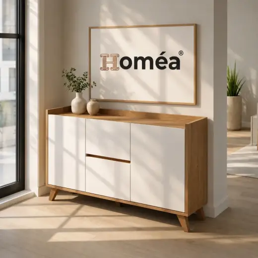 Homea Hera 2 Kapaklı 2 Çekmeceli Konsol Meşe Beyaz