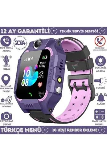 Z10 Sim Kart Girişli Akıllı Çocuk Takip Saati Uzaktan Dinleme Özellikli Türkçe Menü Mor