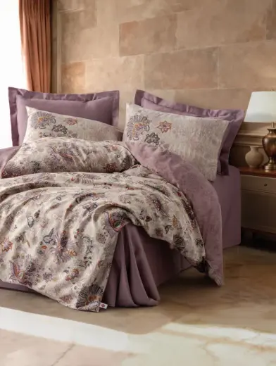 Cotton Box Saten Çift Kişilik Nevresim Takımı Majolica Mürdüm