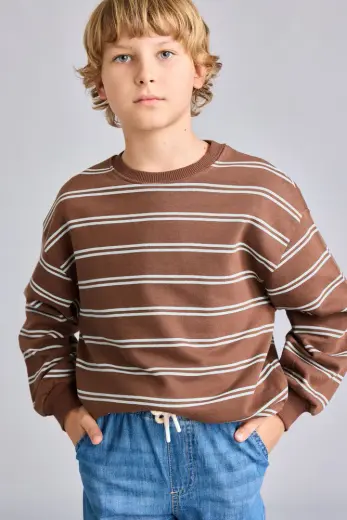 Oversize Çizgili Sweatshirt Erkek Çocuk