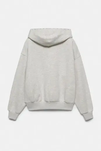 Zımba detaylı kapüşonlu sweatshirt Gri melanj