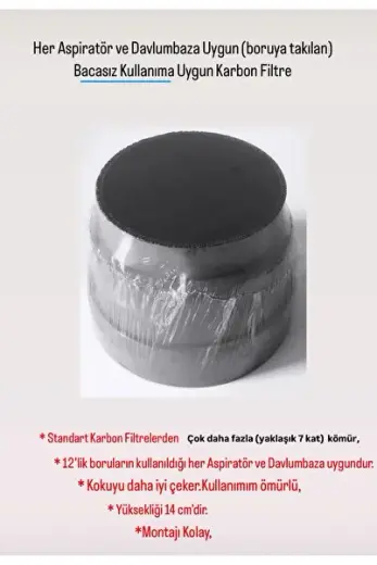 Aspiratör Ve Davlumbaza Uygun Boruya Takılan Bacasız Kullanıma Uygun Karbon Filtre