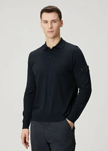 Lacivert Polo Yaka Yün Triko