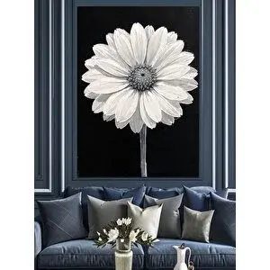 Tablomega Papatya Çiçek Siyah Beyaz Dekoratif Kanvas - Mdf Ahşap Tablo 100x140 cm