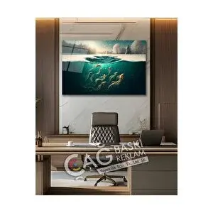 Mgi Design Balıklar Deniz Kış Göz Alıcı Estetik Cam Tablo Modern Ev Ofis Salon Oda Duvar Dekoru Hediyelik | Deniz Temalı Dekoratif Duvar Tablosu, Salon, Ofis Ve Yazlık Dekoru, 110x70 cm