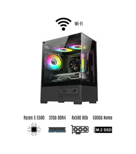 Ramtech Runner R5-5500 32 GB 500 GB M2 SSD 8 GB RX580 Free Dos Masaüstü Oyuncu Bilgisayarı