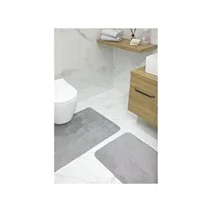 Devigo 2'li Kaydırmaz Peluş Banyo Paspası Banyo Klozet Takımı Klozet Paspas Takımı, Gri Gri