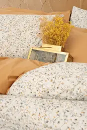 Petite Çift Kişilik Lastikli Çarşaflı Nevresim Takımı Posy Bej 2