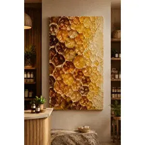 Mgi Design Premi̇um Kehribar Tonlarında Bal Peteği Yakın Planı Çerçevesiz Kanvas Tablo | Modern Duvar Dekoru | Salon, Yatak Odası Ve Ofis İçin | Sanatsal Ev Dekorasyonu 70x100 cm