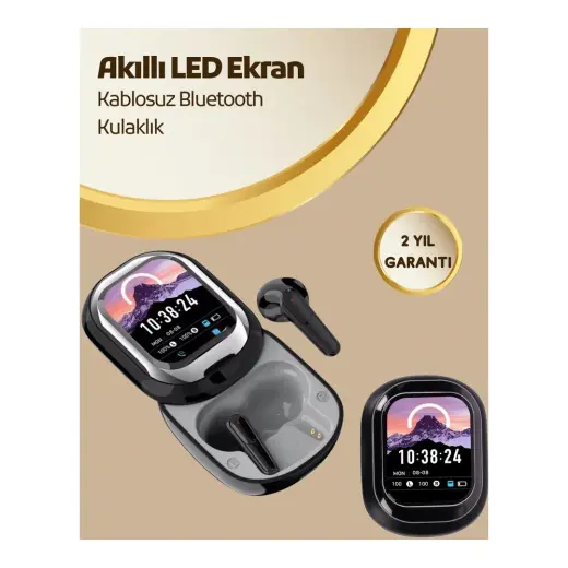 sbodurhome Akıllı Ekranlı Bluetooth 5.4 Kablosuz Kulaklık – Dokunmatik ve Şarj Kutulu