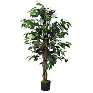 Nettenevime Yapay Ağaç Benjamin 2 Gövdeli Çalılı 120x70cm Siyah Plastik Saksılı