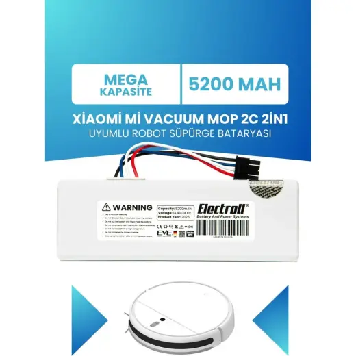 Electroll Xiaomi Mi Vacuum Mop 2c 2in1 Uyumlu Batarya (MEGA KAPASİTE) 5200 mah Robot Süpürge Pili Xmstjqr2c