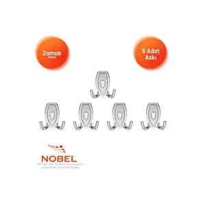 Nobel Zepli̇n Askı, Metal Vestiyer Askısı, Krom Matkrom, Duvar Ve Dolap Askılığı (5'li Set) Vidalı