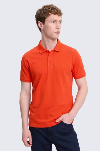 Nar Çiçeği Regular Fit Kıvrılmaz Polo Yaka %100 Pamuk Tişört