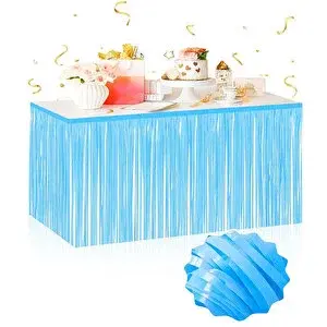 evimdeyokyok Evimdeyokyok Kendinden Yapışkanlı Makaron Mavi Püsküllü Masa Eteği – 75 X 275 Cm Parti Süslemesi T20