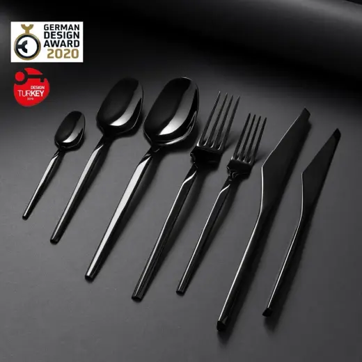 Jumbo 5100 Quartz Titanyum Siyah 12 Kişilik 84 Parça Çatal Kaşık Bıçak Takımı