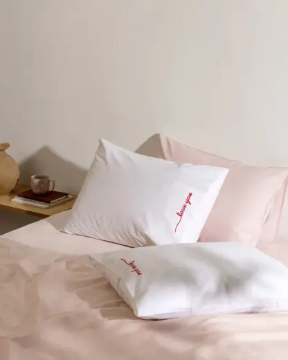 Coeur %100 Pamuk 2'li Yastık Kılıfı - Beyaz/Kırmızı