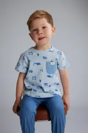 2'li Takım Baskılı Kısa Kollu Tişört Jean Pantolon Erkek Bebek 4